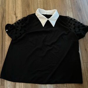 Plus Size 2x Black Top Shirt Peter Pan Collar XXL